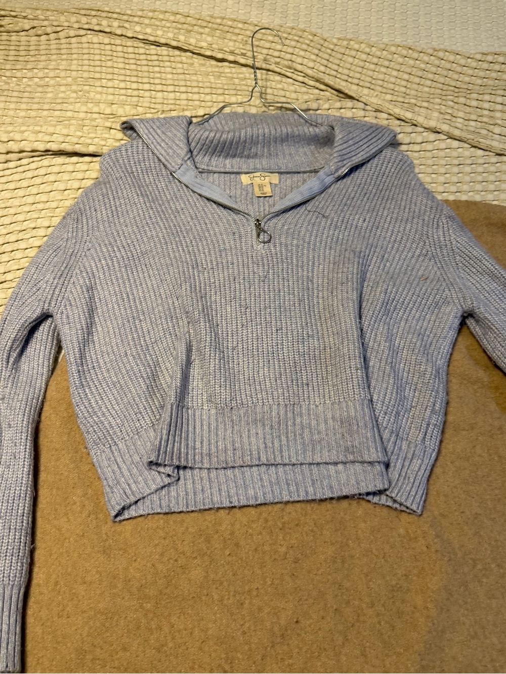 Jessica Simpson Light Blue Ribbed Quarter-Zip Pullover - Picture 2 of 4